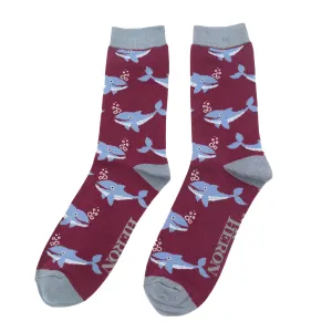 Whales Bamboo Socks in Aubergine by Mr Heron, Size UK 7-11