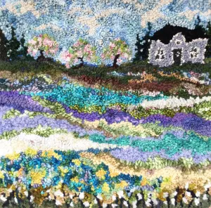 Where the Orchard Blooms - 24" x 24" - Hooking Field Rugs: Linen Pattern Only or Complete Kit