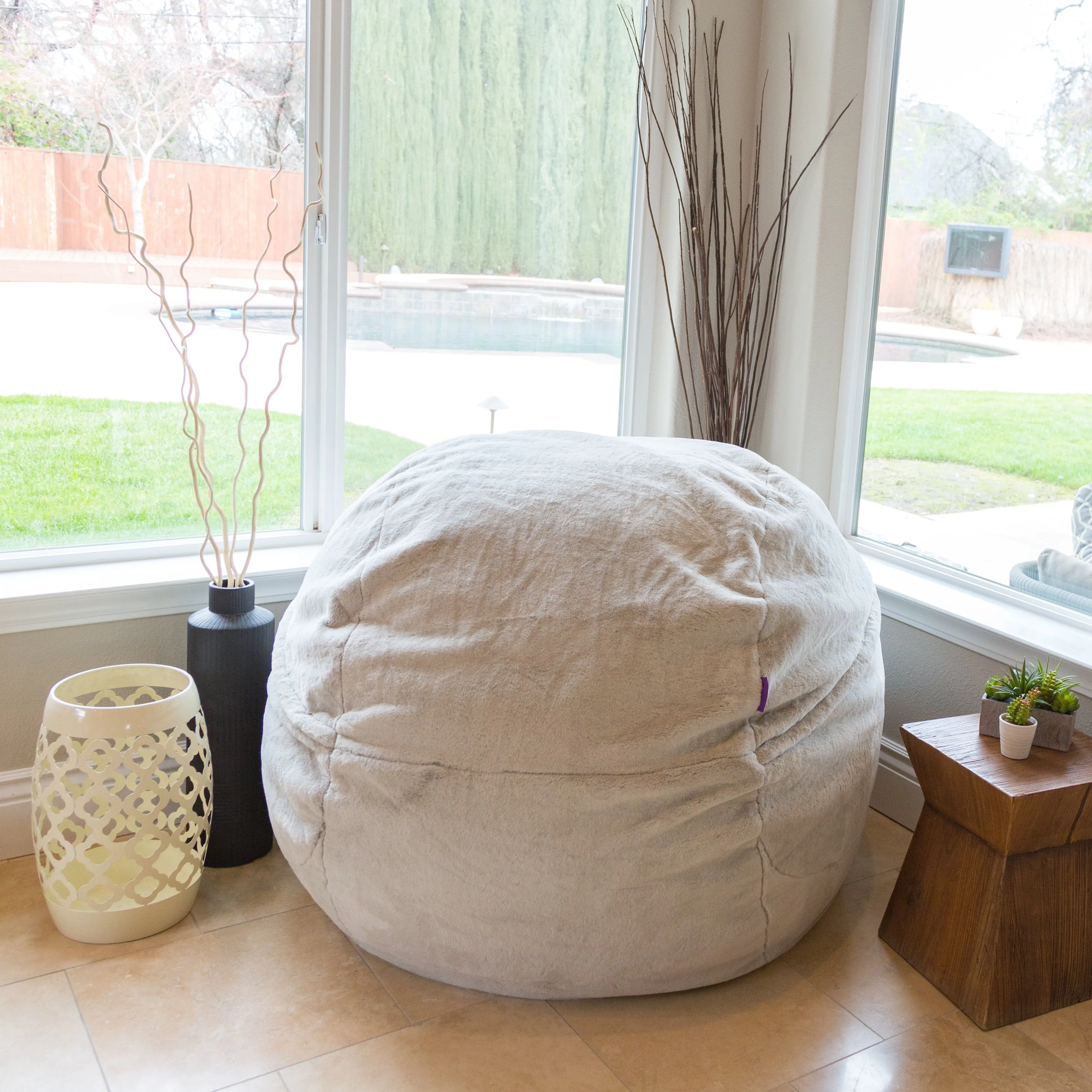 White Fur 4ft Memory Foam Bean Bag