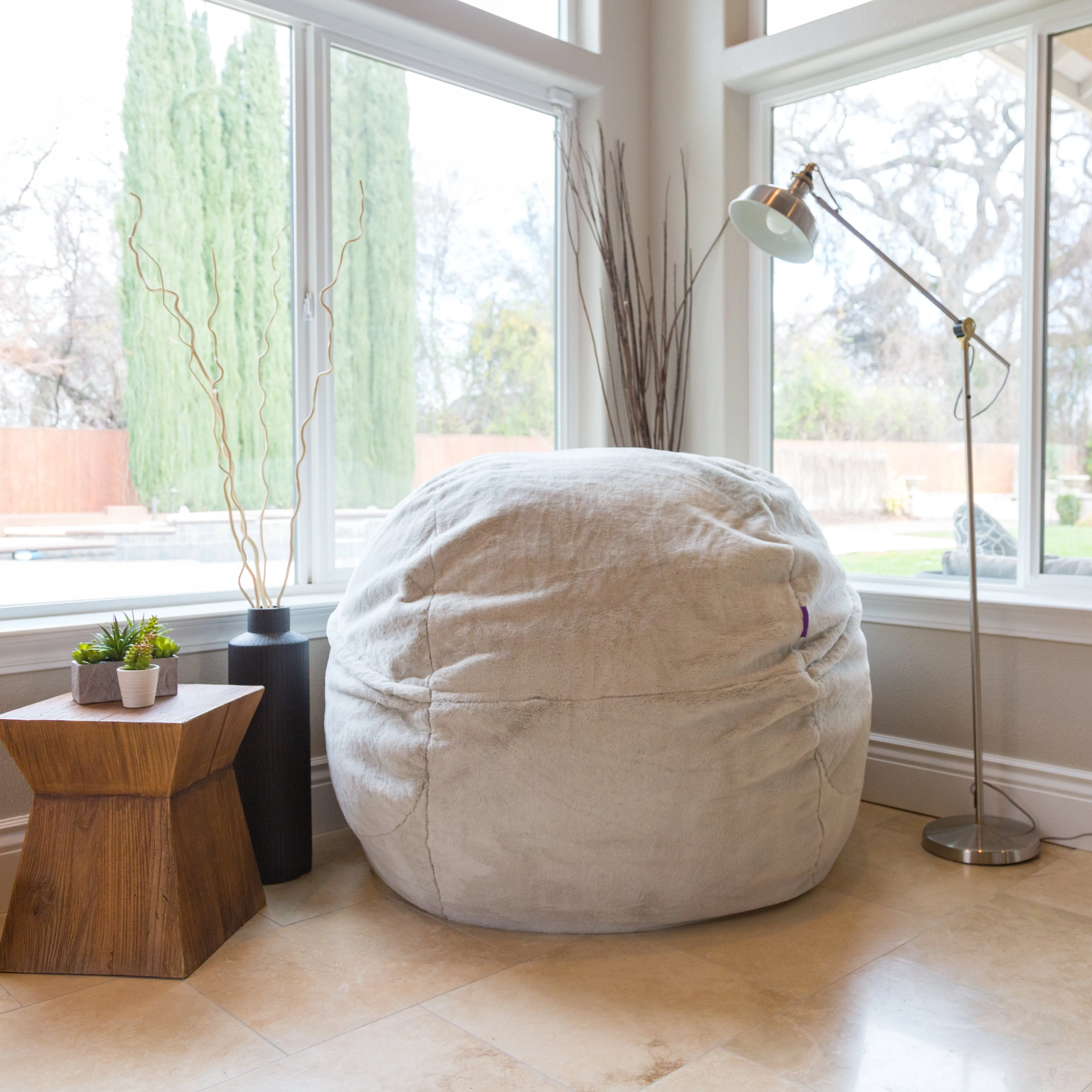 White Fur 4ft Memory Foam Bean Bag