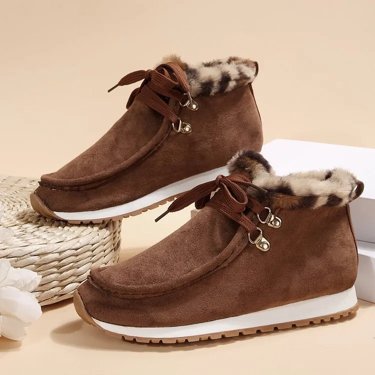 Winter Lace-up Snow Boots Casual Warm Plush Flat Shoes Women's Fleece Ankle Boot