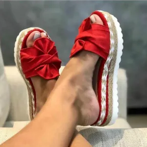 Women Slippers Platform Wedges Mid Heels Bow Tie Peep Toe Fashion Slides Beach Outdoor Ladies Shoes