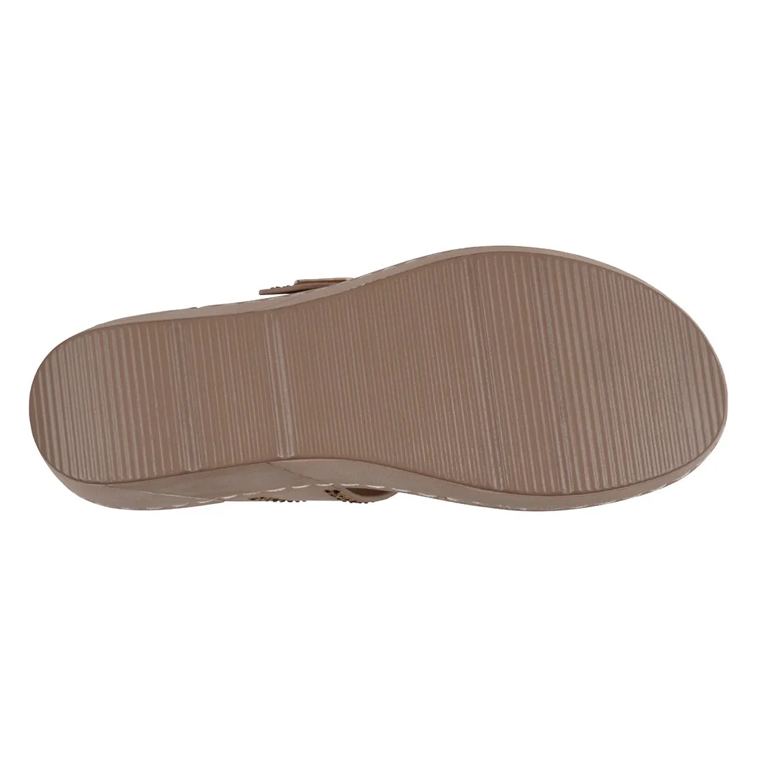 Women's Alani Beige Embellished Thong Wedge Sandals