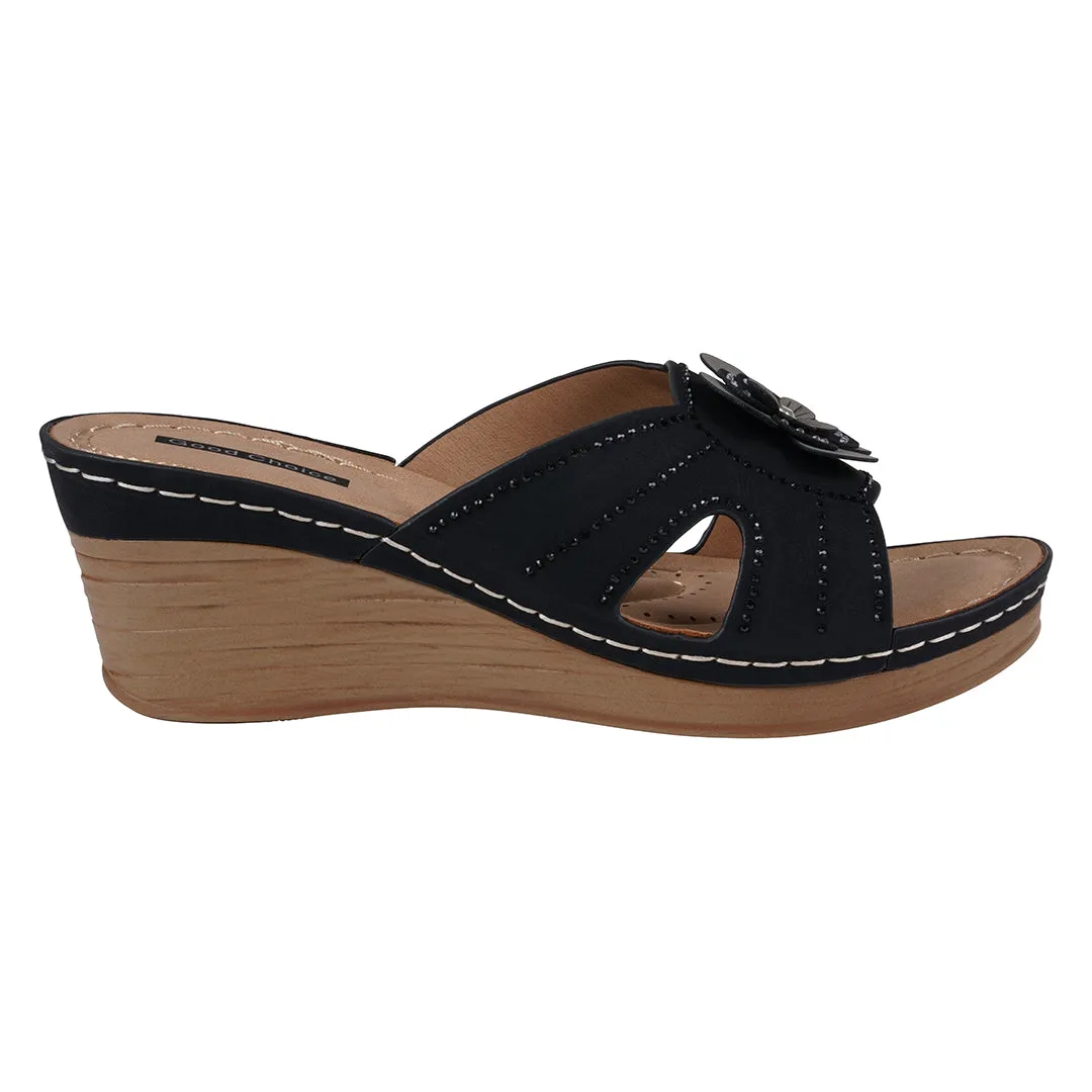 Women's Fiora Black Floral Wedge Sandals