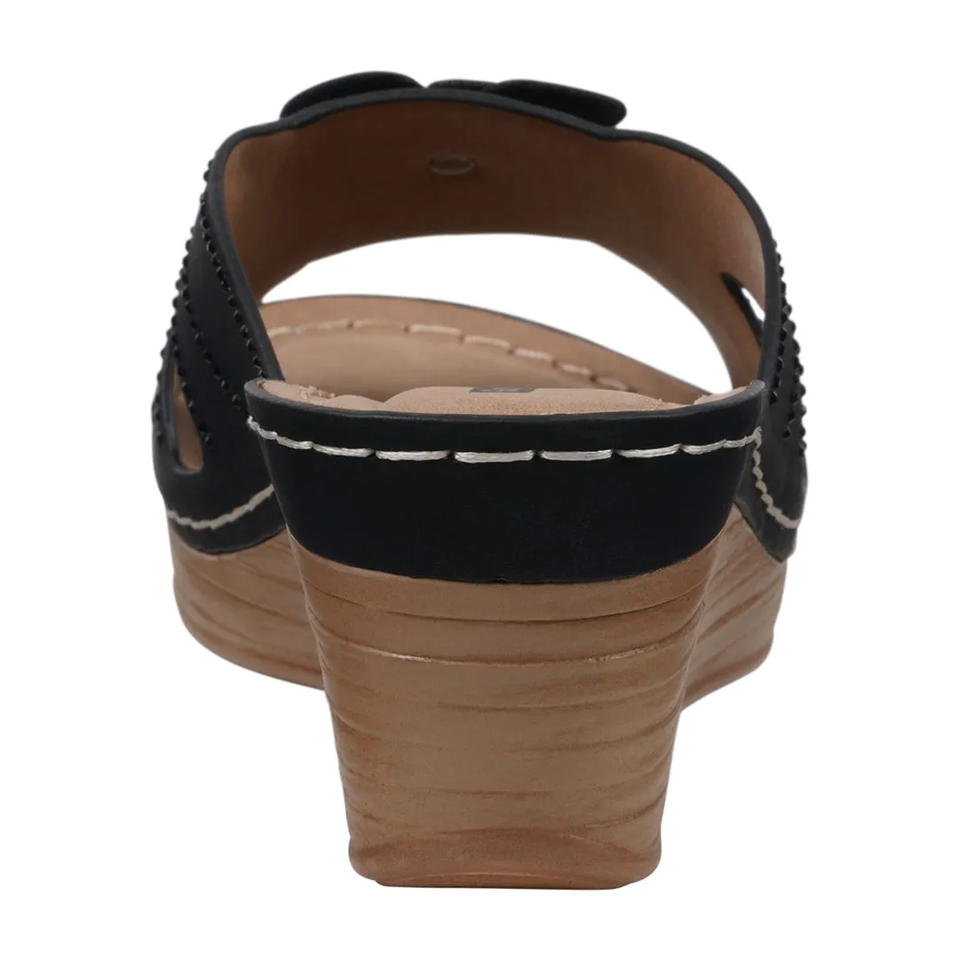 Women's Fiora Black Floral Wedge Sandals