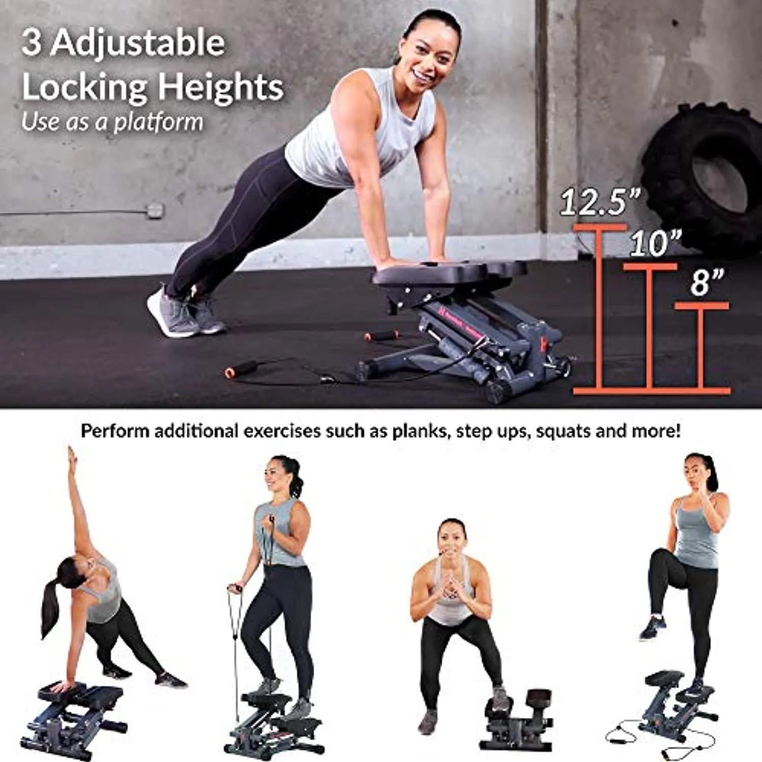 Women’s Health Men’s Health Bluetooth Cardio Stair Stepper with Adjustable Resistance Bands and with MyCloudFitness App, Black