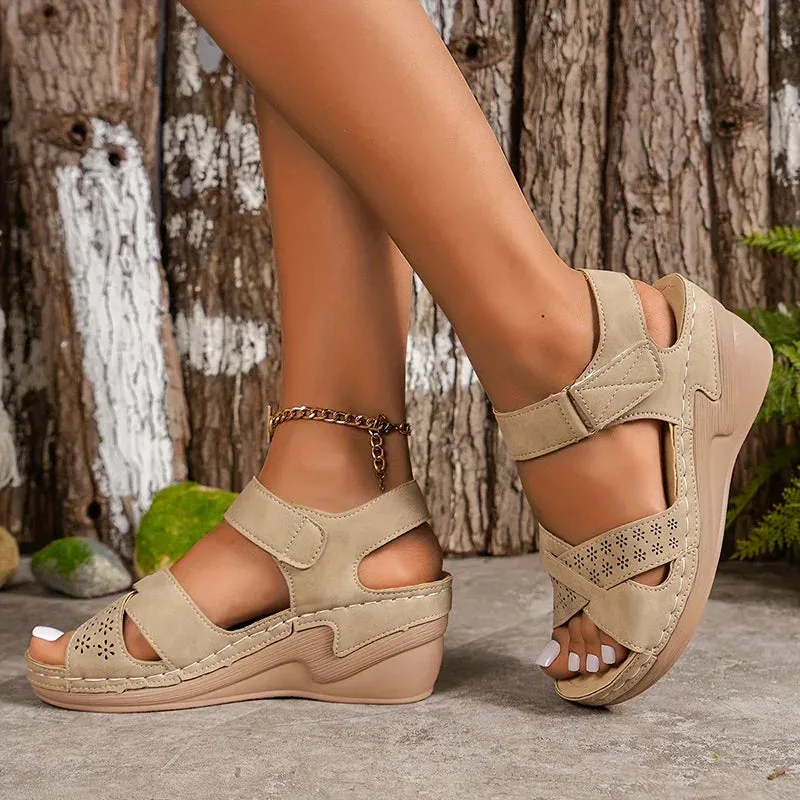 Women's Platform Sandals Hook Loop Wedge Gladiator Shoes Woman Pu Leather Non-Slip Beach Sandals Ladies Plus