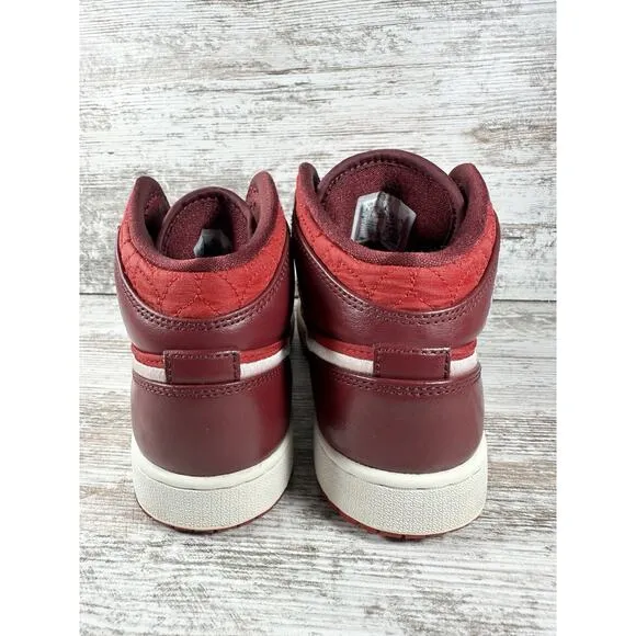 Youth Nike Air Jordan 1 Mid SE (GS) Red Quilt Sneakers Sz 4.5Y Athletic