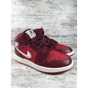 Youth Nike Air Jordan 1 Mid SE (GS) Red Quilt Sneakers Sz 4.5Y Athletic
