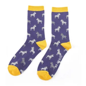 Zebra Bamboo Socks in Navy by Mr Heron, Size UK 7-11